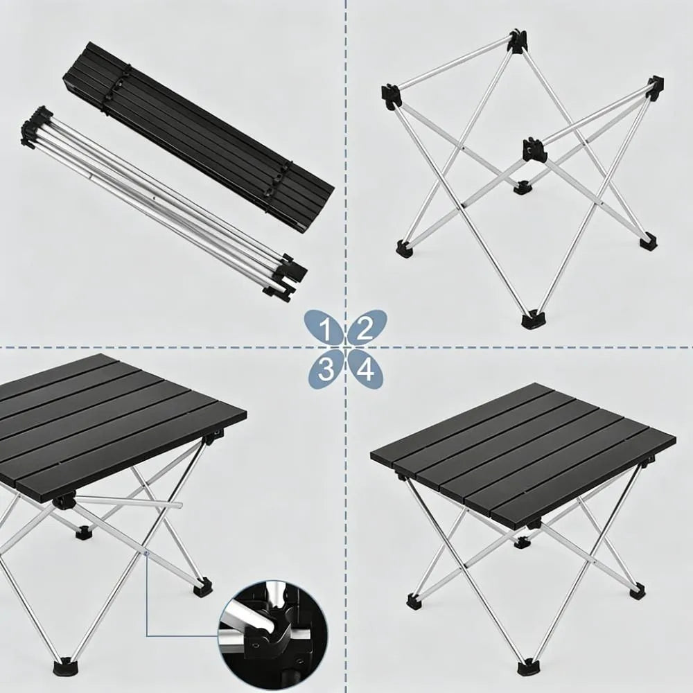 Portable Folding Table for Camping, Beach & BBQ, Aluminum Surface (Compact)