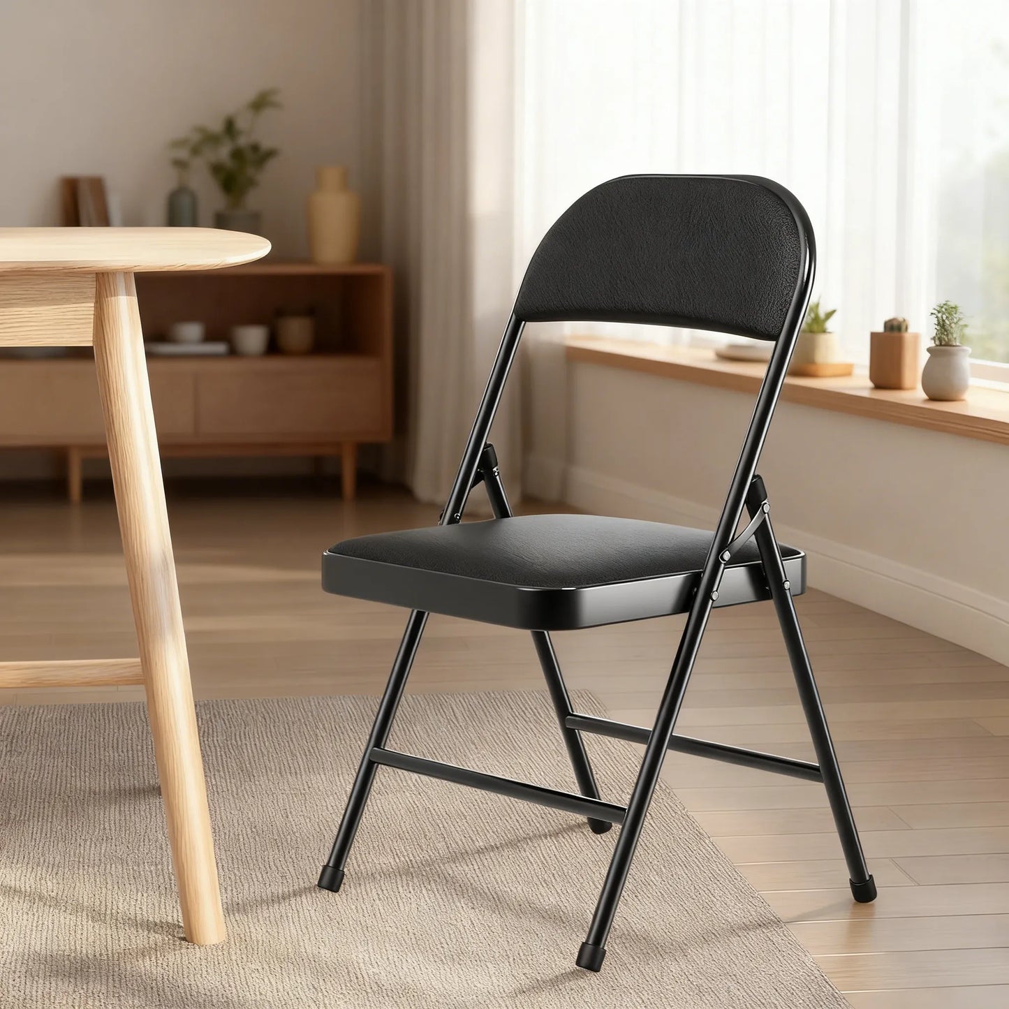 4-Pack Comfort Folding Chairs, Padded Seat with Steel Frame, Indoor & Outdoor Use for Home, Office, Events (Khaki)