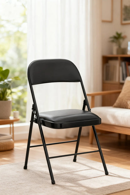 4-Pack Comfort Folding Chairs, Padded Seat with Steel Frame, Indoor & Outdoor Use for Home, Office, Events (Khaki)