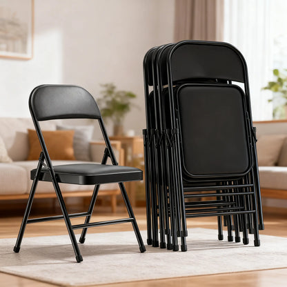 4-Pack Comfort Folding Chairs, Padded Seat with Steel Frame, Indoor & Outdoor Use for Home, Office, Events (Khaki)