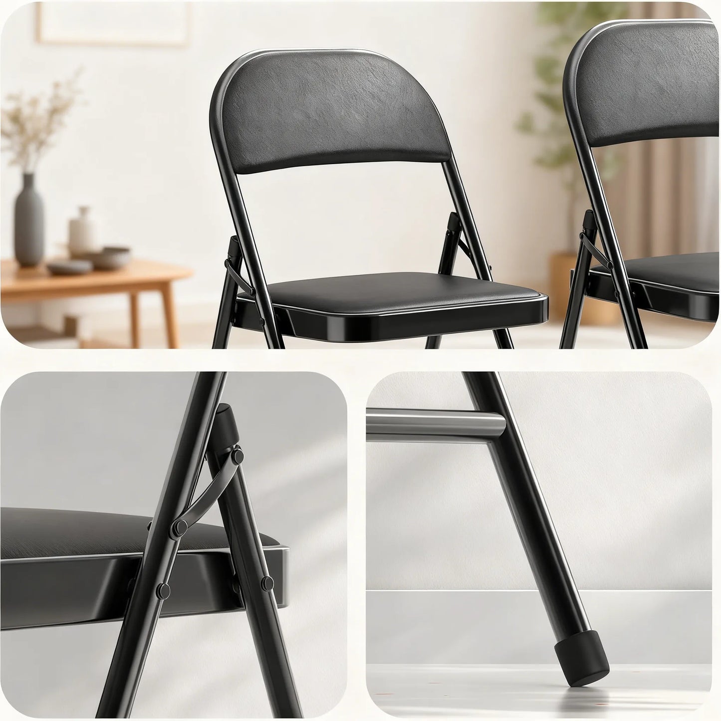 4-Pack Comfort Folding Chairs, Padded Seat with Steel Frame, Indoor & Outdoor Use for Home, Office, Events (Khaki)