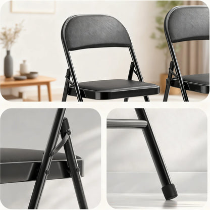 4-Pack Comfort Folding Chairs, Padded Seat with Steel Frame, Indoor & Outdoor Use for Home, Office, Events (Khaki)