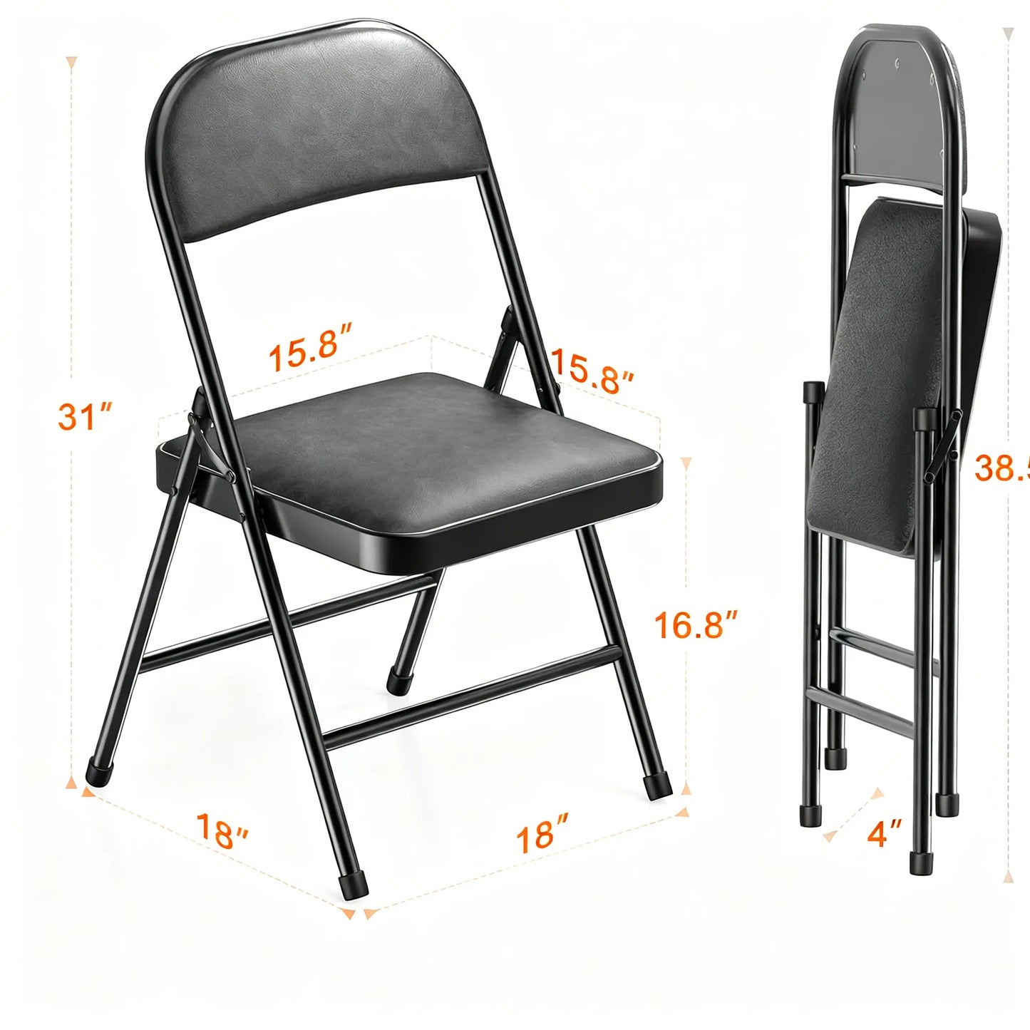 4-Pack Comfort Folding Chairs, Padded Seat with Steel Frame, Indoor & Outdoor Use for Home, Office, Events (Khaki)