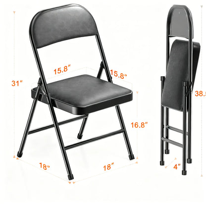 4-Pack Comfort Folding Chairs, Padded Seat with Steel Frame, Indoor & Outdoor Use for Home, Office, Events (Khaki)