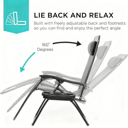 Adjustable Zero Gravity Lounge Chairs Set of 2, Breathable Steel Mesh Design with Pillows & Drink Trays