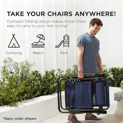 Adjustable Zero Gravity Lounge Chairs Set of 2, Breathable Steel Mesh Design with Pillows & Drink Trays