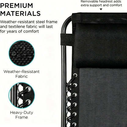 Adjustable Zero Gravity Lounge Chairs Set of 2, Breathable Steel Mesh Design with Pillows & Drink Trays