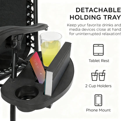 Adjustable Zero Gravity Lounge Chairs Set of 2, Breathable Steel Mesh Design with Pillows & Drink Trays