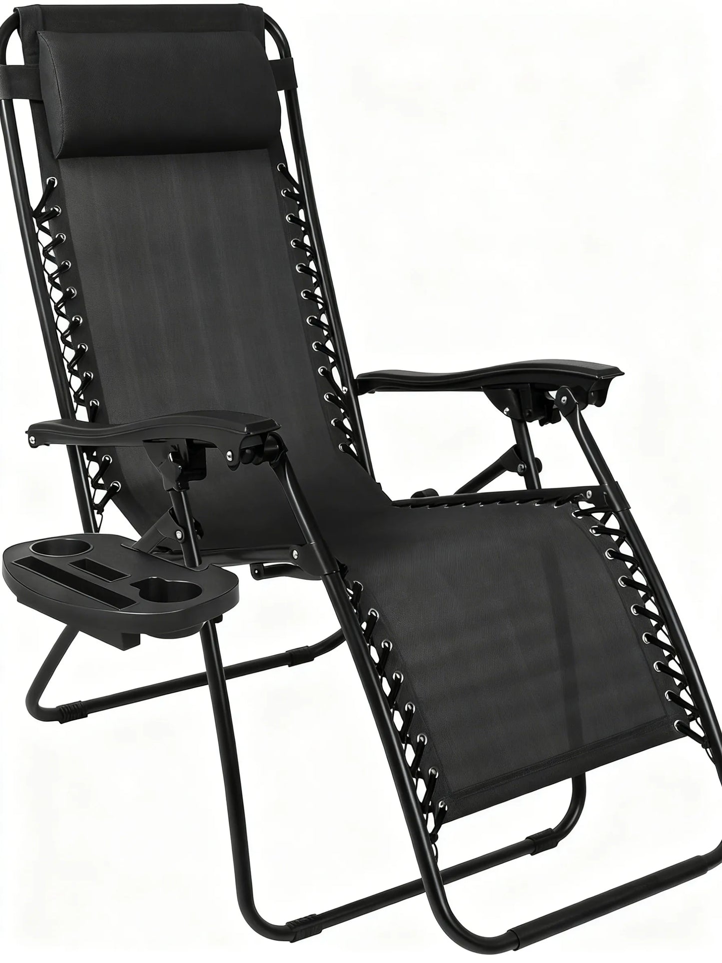 Adjustable Zero Gravity Lounge Chairs Set of 2, Breathable Steel Mesh Design with Pillows & Drink Trays