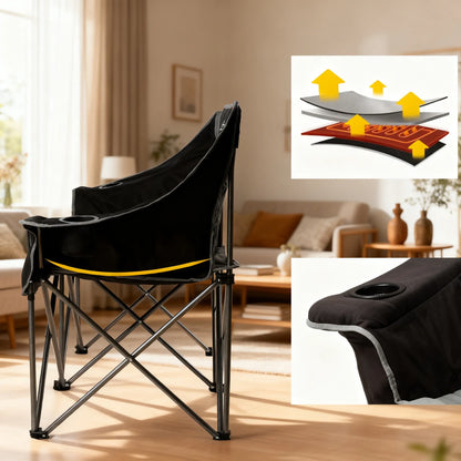 Fully Padded Folding Camping Couch, Oversized Two-Person Chair with Cup Holders, Heavy Duty 650 lb Capacity, Black