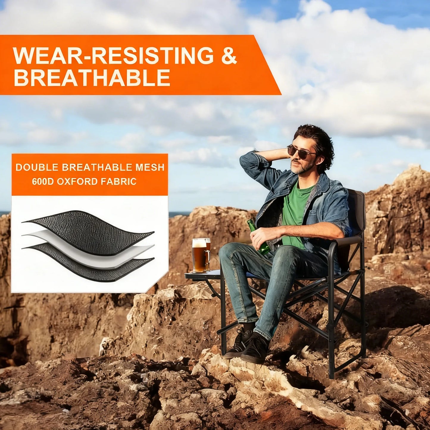 Directors Chair with Side Table, Heavy Duty Camping Chair for Adults with Side Pockets & Carry Straps