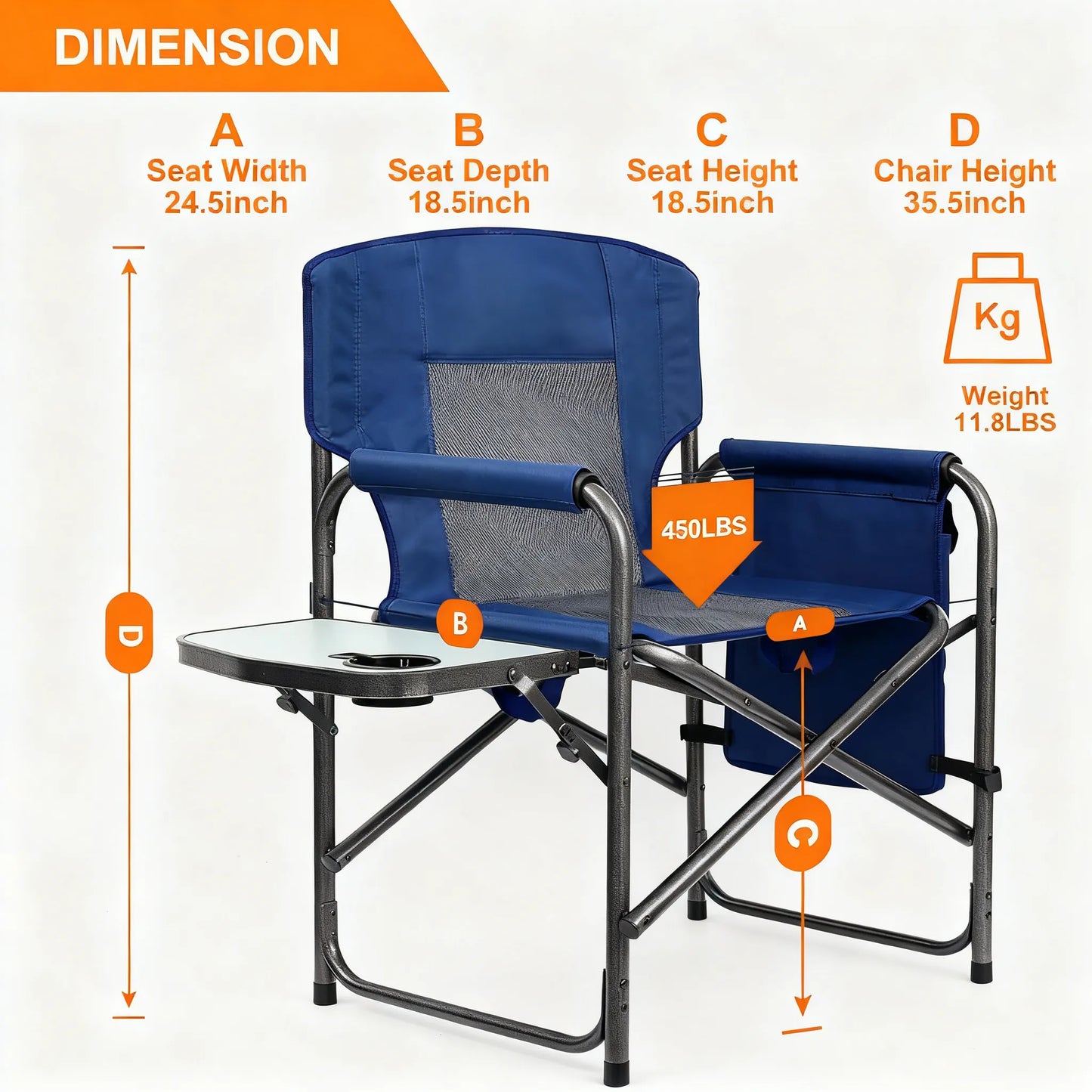 Directors Chair with Side Table, Heavy Duty Camping Chair for Adults with Side Pockets & Carry Straps