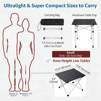 Portable Folding Table for Camping, Beach & BBQ, Aluminum Surface (Compact)