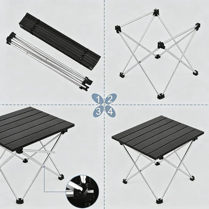 Portable Folding Table for Camping, Beach & BBQ, Aluminum Surface (Compact)