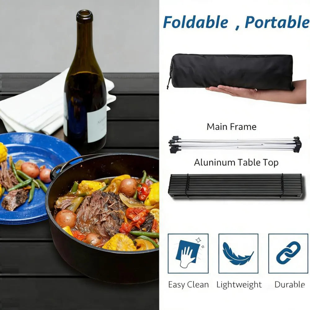 Portable Folding Table for Camping, Beach & BBQ, Aluminum Surface (Compact)